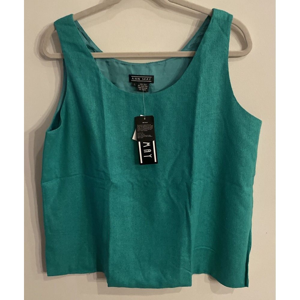 ANNโ MAY 100% Silk Spearmint Color Women's Tank Top Size L New With Tag